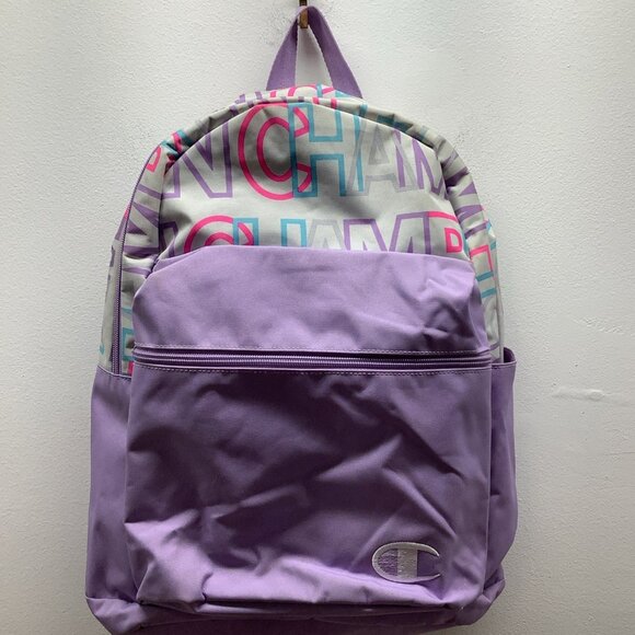 Champion Handbags - Champion Lavender Backpack With Large Neon Letters. Preloved